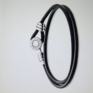 Pandora Leather Double Wrap Bracelet with Sterling Silver Loop Clasp
Length 15”